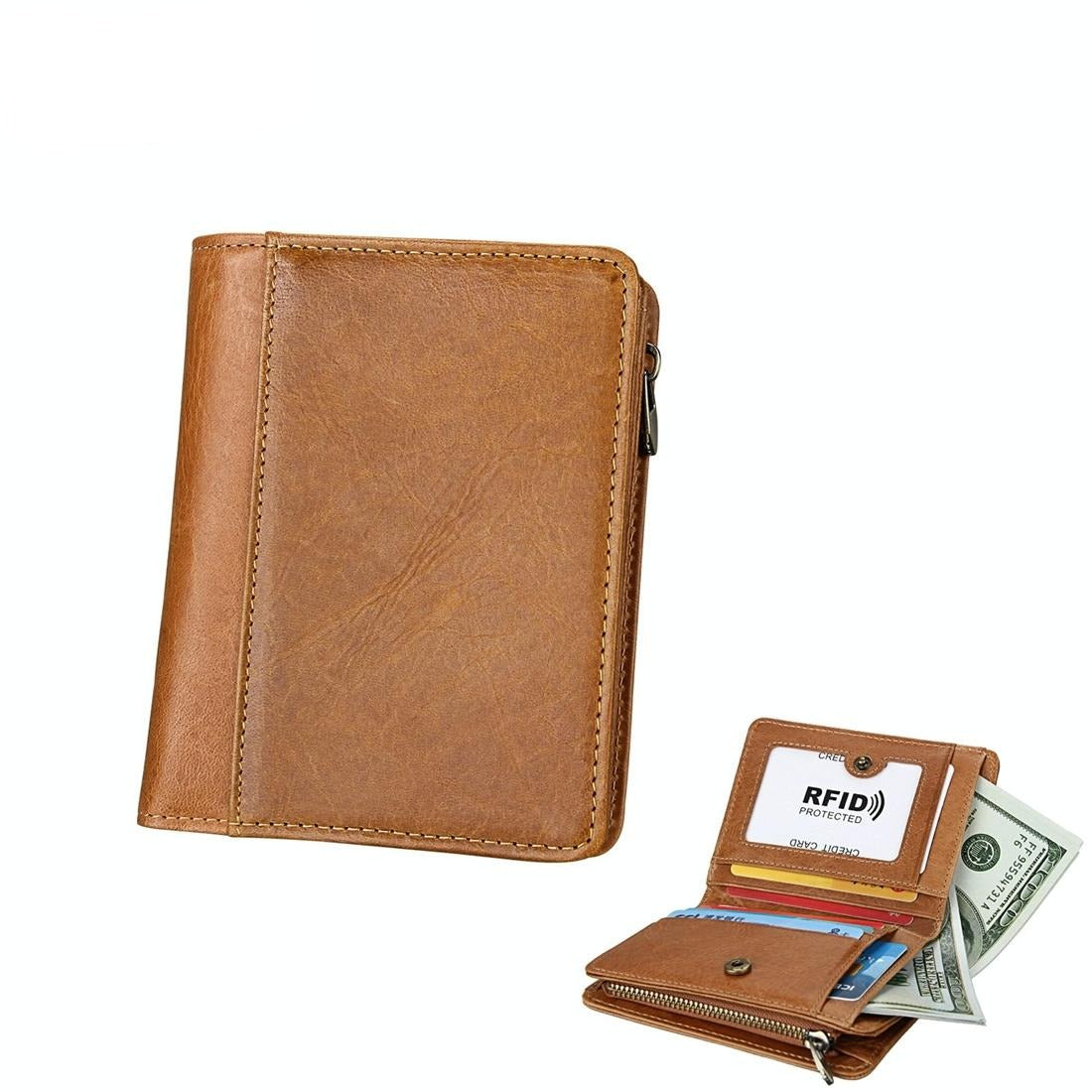Antimagnetic Rfid Leather Wallet for Men - Brown