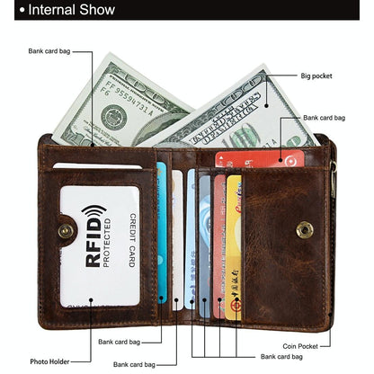 Antimagnetic Rfid Leather Wallet for Men - Brown