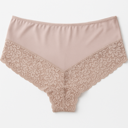 3x Womens Lace Boyshort Boyleg Full Briefs Underwear Undies in Beige - 10