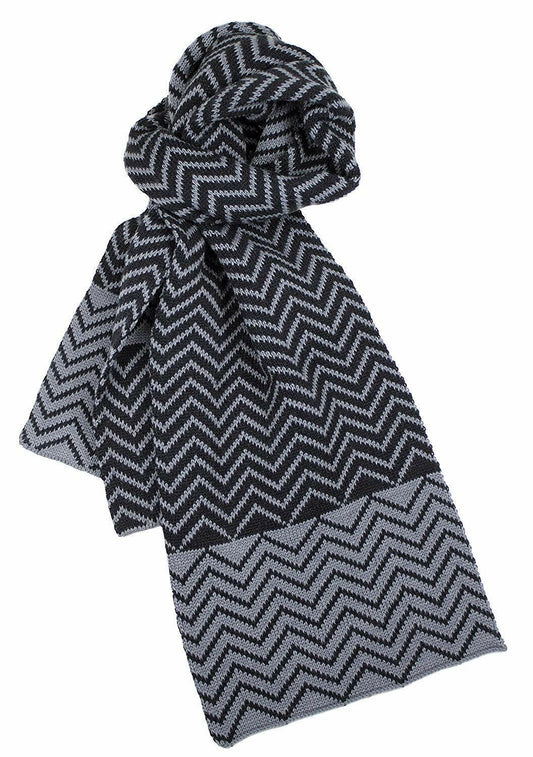 Dents Zig Zag Two-Tone Knit Scarf Warm Winter Ski - Black/Charcoal