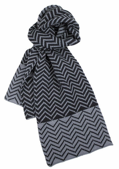 Dents Zig Zag Two-Tone Knit Scarf Warm Winter Ski - Black/Charcoal