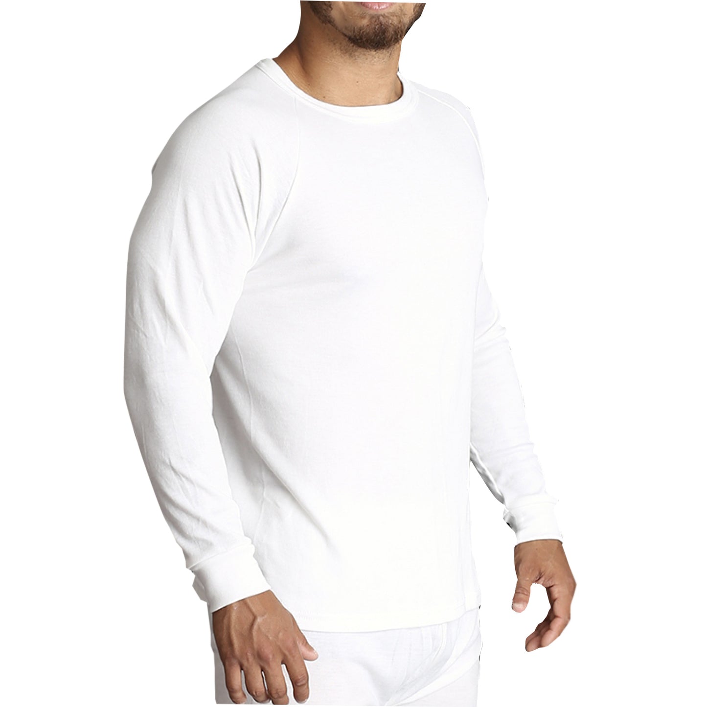 Mens Merino Wool Blend Long Sleeve Thermal Top Underwear Thermals Base Layer - Beige - XL