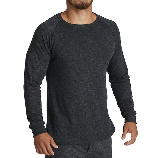 Mens Merino Wool Blend Long Sleeve Thermal Top Underwear Thermals Base Layer - Black - S