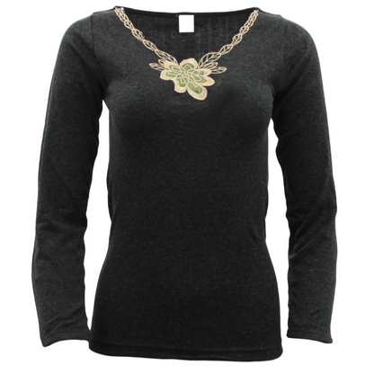 Ladies Merino Wool Blend Long Sleeve Thermal Spencer Top Thermals Underwear - Black - 12-14