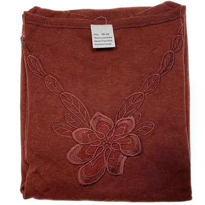 Ladies Merino Wool Blend Long Sleeve Thermal Spencer Top Thermals Underwear - Burgundy - 20-22