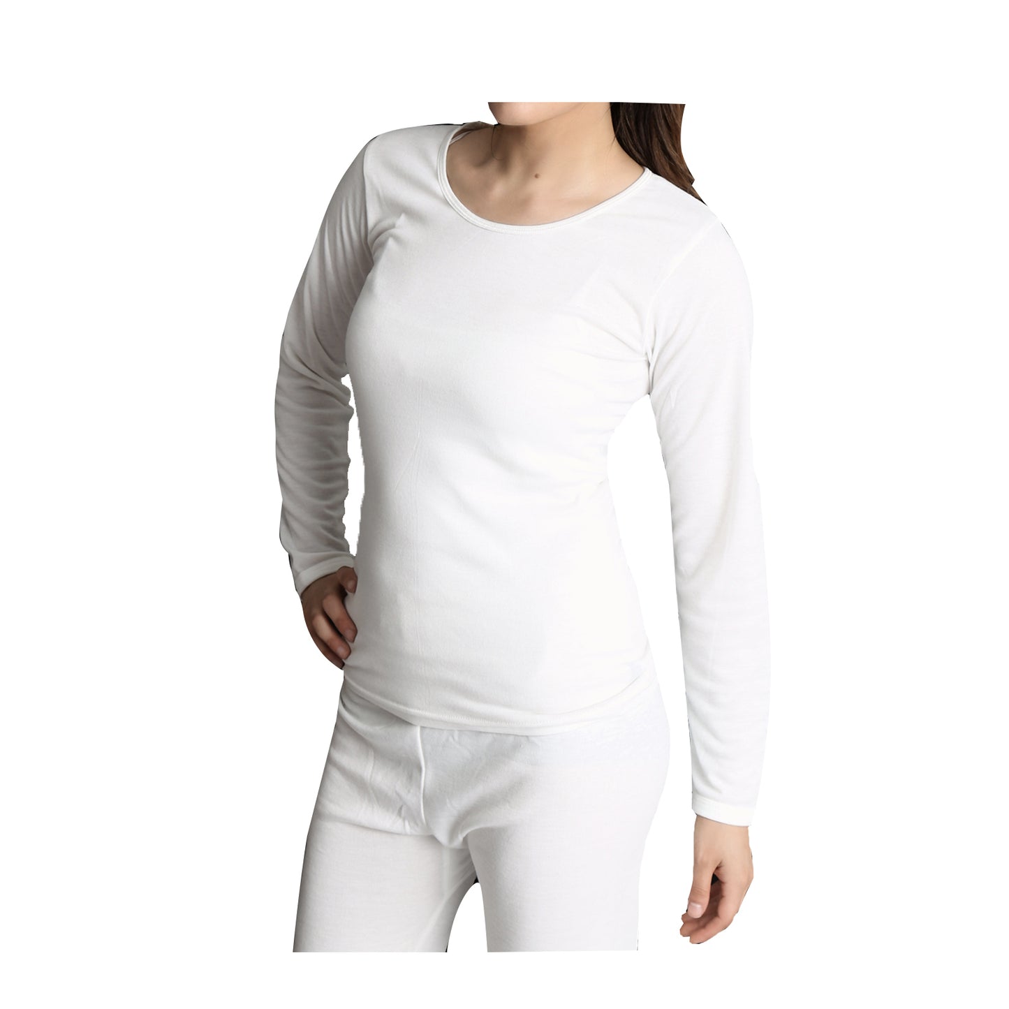 Ladies Merino Wool Blend Long Sleeve Thermal Spencer Top Underwear Thermals - Beige - 10-12