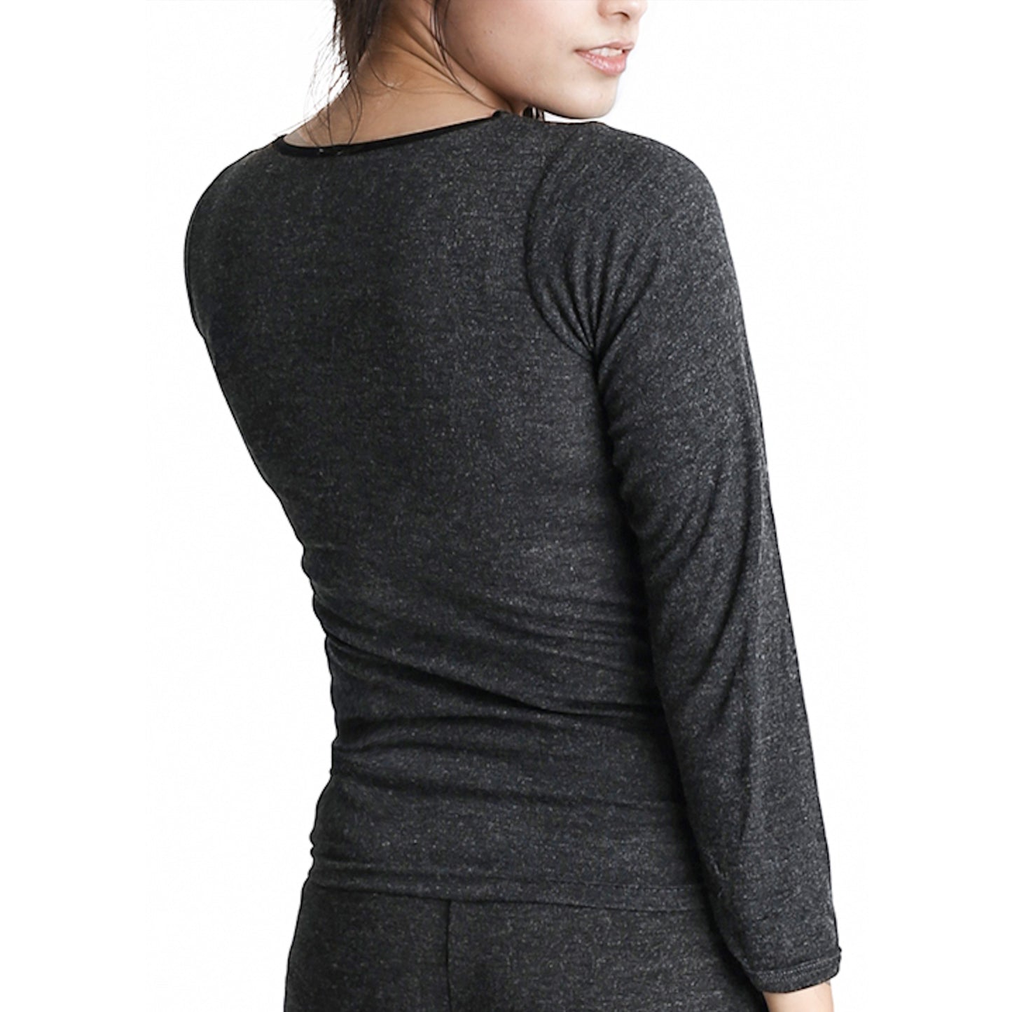 Ladies Merino Wool Blend Long Sleeve Thermal Spencer Top Underwear Thermals - Black - 12-14