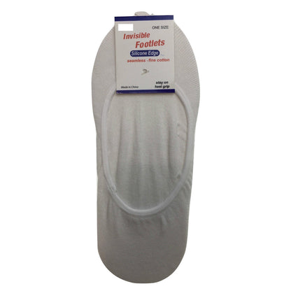 1x NO SHOW COTTON SOCKS Non Slip Heel Grip Low Cut Invisible Footlet Seamless - White - 2-8