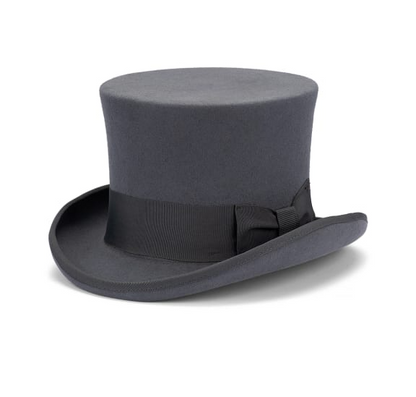 5.5"" Premium Australian Wool Felt Top Hat w/ Satin Lining Mad Hatter Magician Tuxedo in Grey - 57cm
