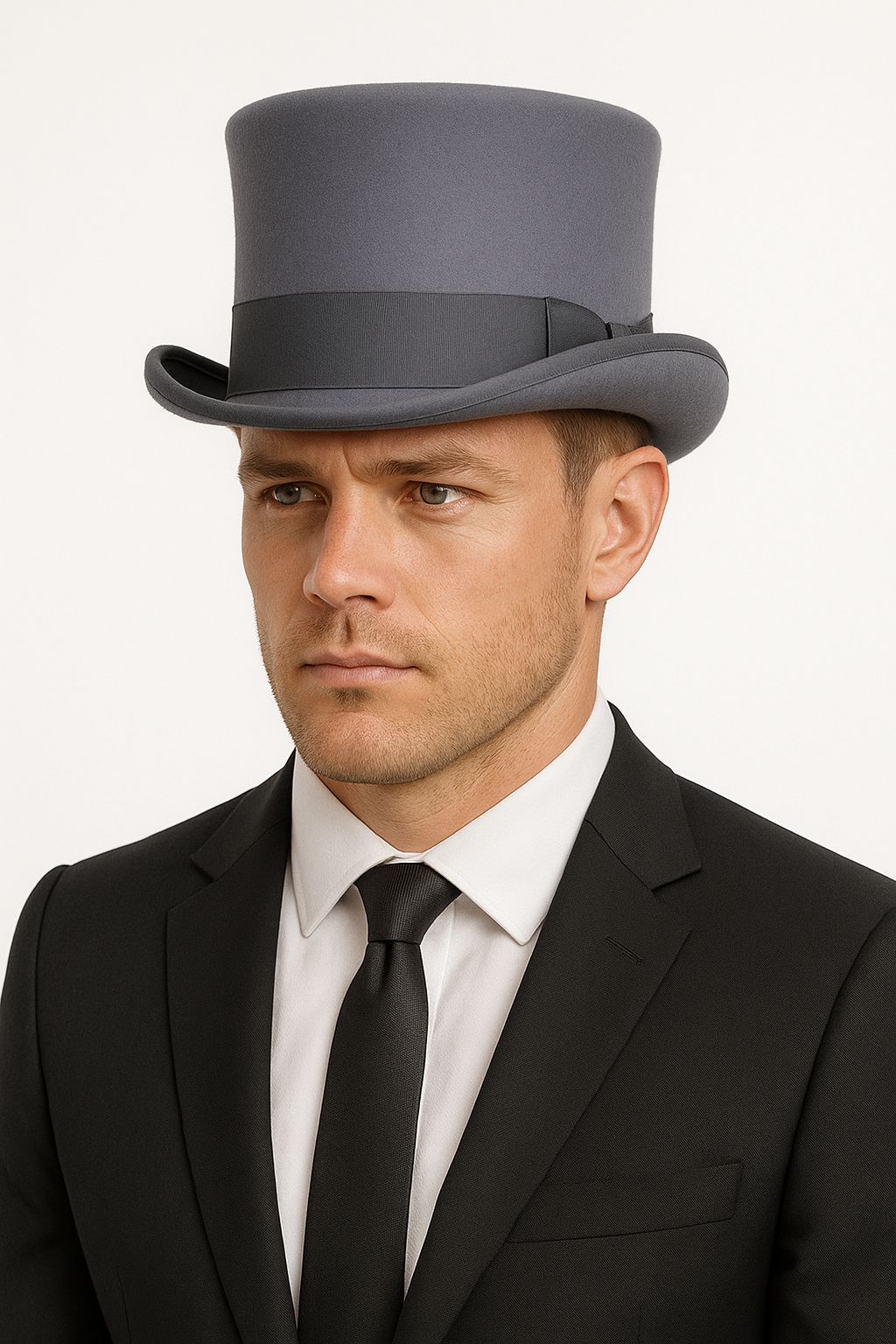 5.5"" Premium Australian Wool Felt Top Hat w/ Satin Lining Mad Hatter Magician Tuxedo in Grey - 58cm
