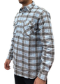 Mens Flannelette Long Sleeve Pullover Shirt 100% Cotton Flannel - Half Placket - Sky Blue/Grey Check - M