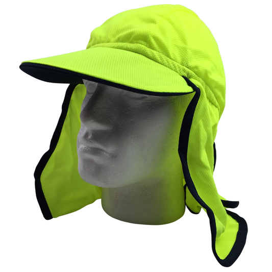 Hi Vis Legionnaire Hat Cap Sun Protection Workwear Legionnaires Fluro One Size - Fluro Yellow