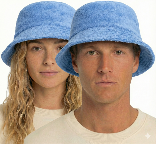 100% Cotton Terry Towelling Bucket Hat Daggy Fishing Camping Lad Cap in Sky Blue - XXL