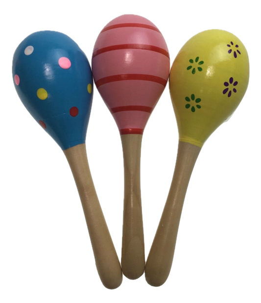 3x WOODEN MARACAS Musical Egg Percussion Toy Shakers Rattles Rumba Party
