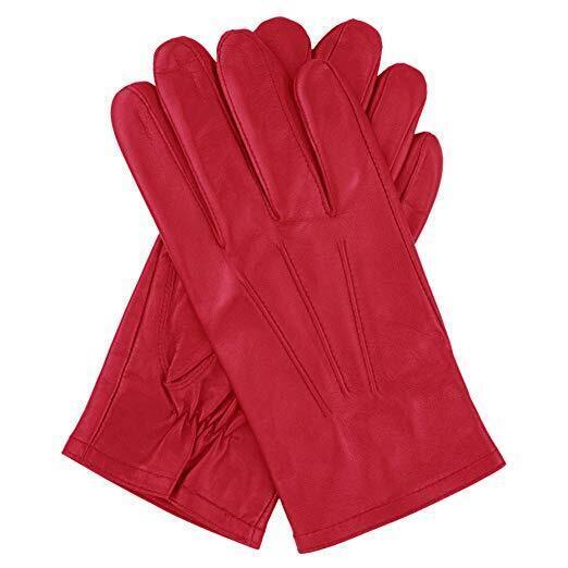 Dents Mens Genuine Full Grain Leather Gloves 3 Point Stitch Fleece Lined Warm Winter in Red - Small