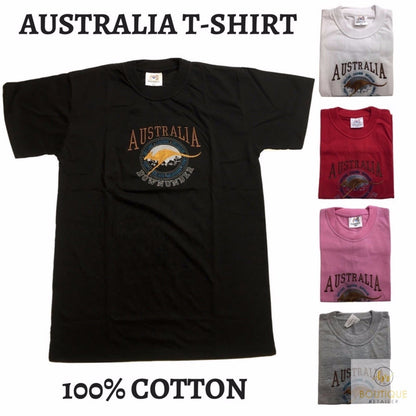 Adult Australia Kangaroo T Shirt Australia Day Souvenir Tee Top 100% Cotton - Bottle Green - L