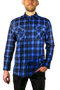 Mens 100% Cotton Flannelette Shirt Long Sleeve Check Authentic Flannel - Blue - 5XL
