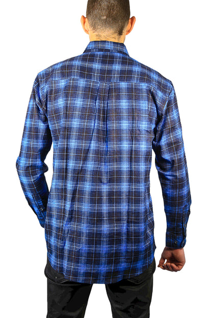 Mens 100% Cotton Flannelette Shirt Long Sleeve Check Authentic Flannel - Blue - 5XL