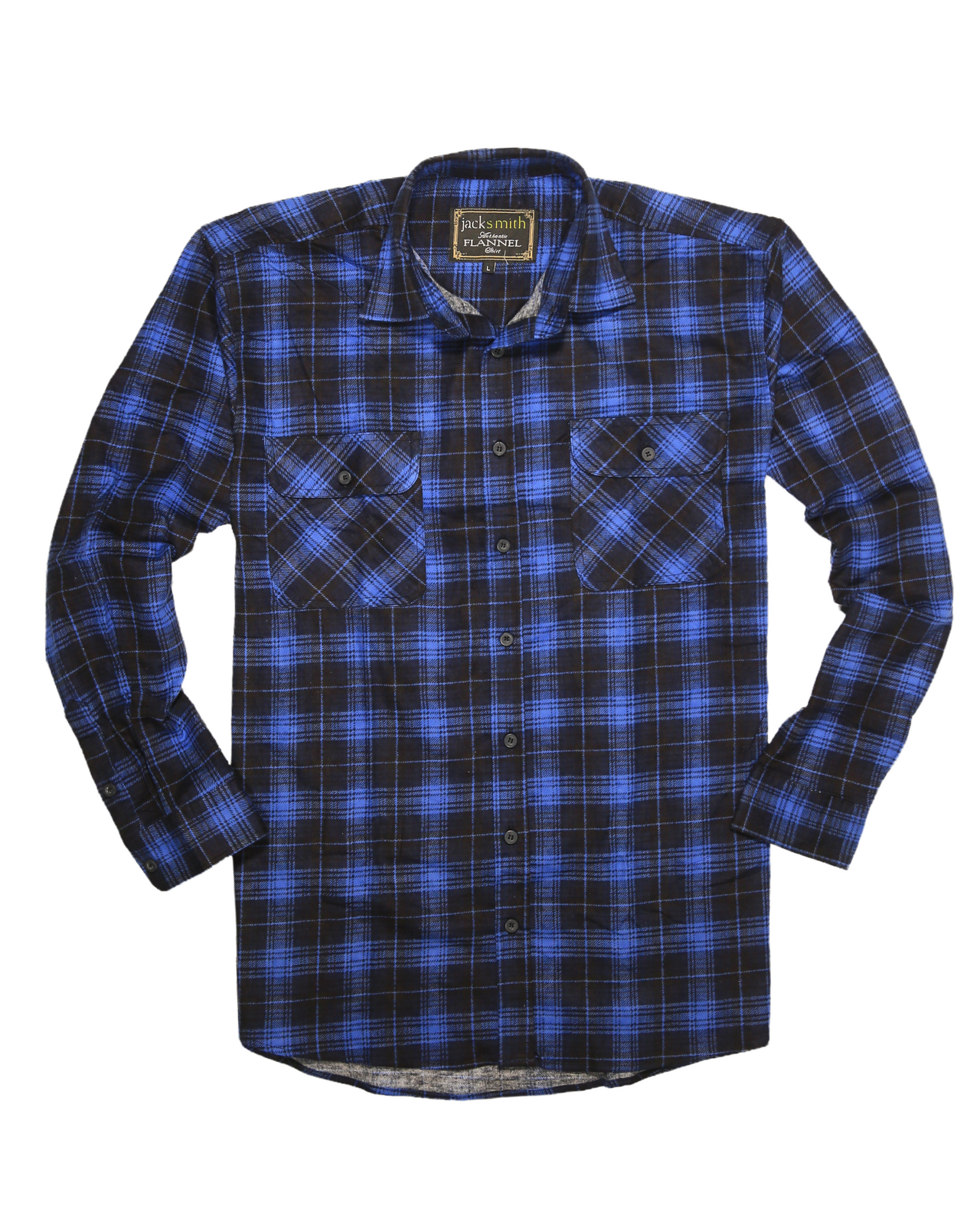 Mens 100% Cotton Flannelette Shirt Long Sleeve Check Authentic Flannel - Blue - 5XL