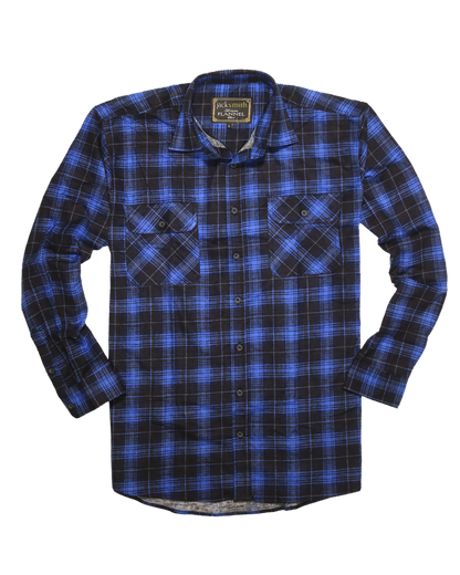 Mens 100% Cotton Flannelette Shirt Long Sleeve Check Authentic Flannel - Blue - 5XL