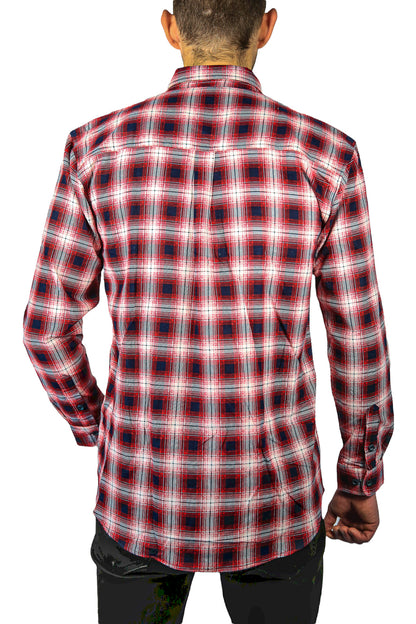Mens 100% Cotton Flannelette Shirt Long Sleeve Check Authentic Flannel - Red/Navy - XXL