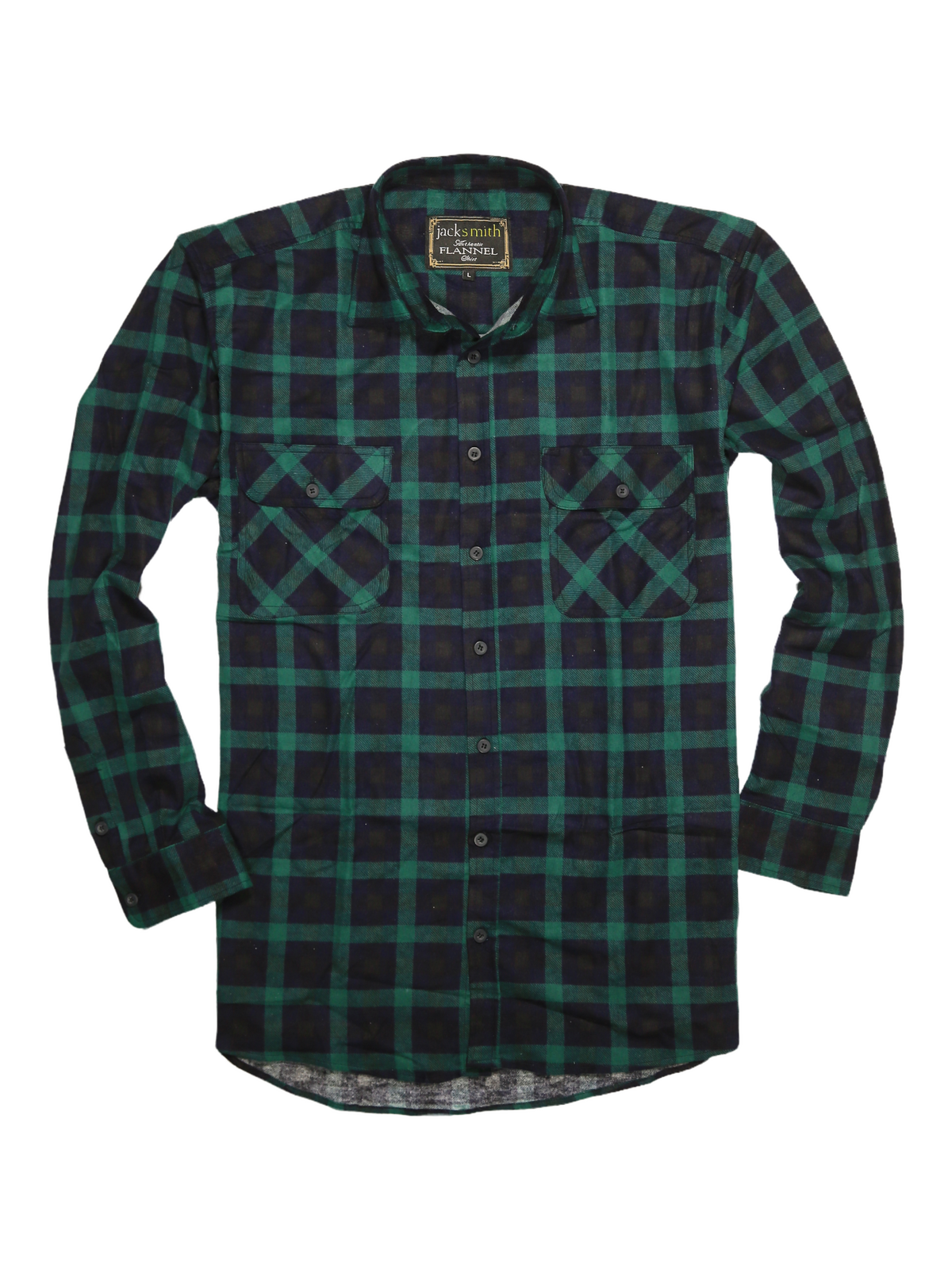 Mens 100% Cotton Flannelette Shirt Long Sleeve Check Authentic Flannel - Green/Navy - 3XL