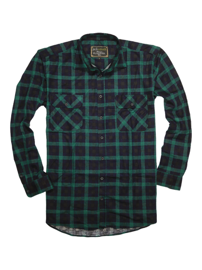 Mens 100% Cotton Flannelette Shirt Long Sleeve Check Authentic Flannel - Green/Navy - 3XL