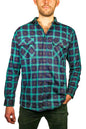 Mens 100% Cotton Flannelette Shirt Long Sleeve Check Authentic Flannel - Green/Navy - 6XL