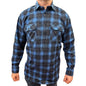 Mens Flannelette Long Sleeve Pullover Shirt 100% Cotton Flannel - Half Placket - Blue - L