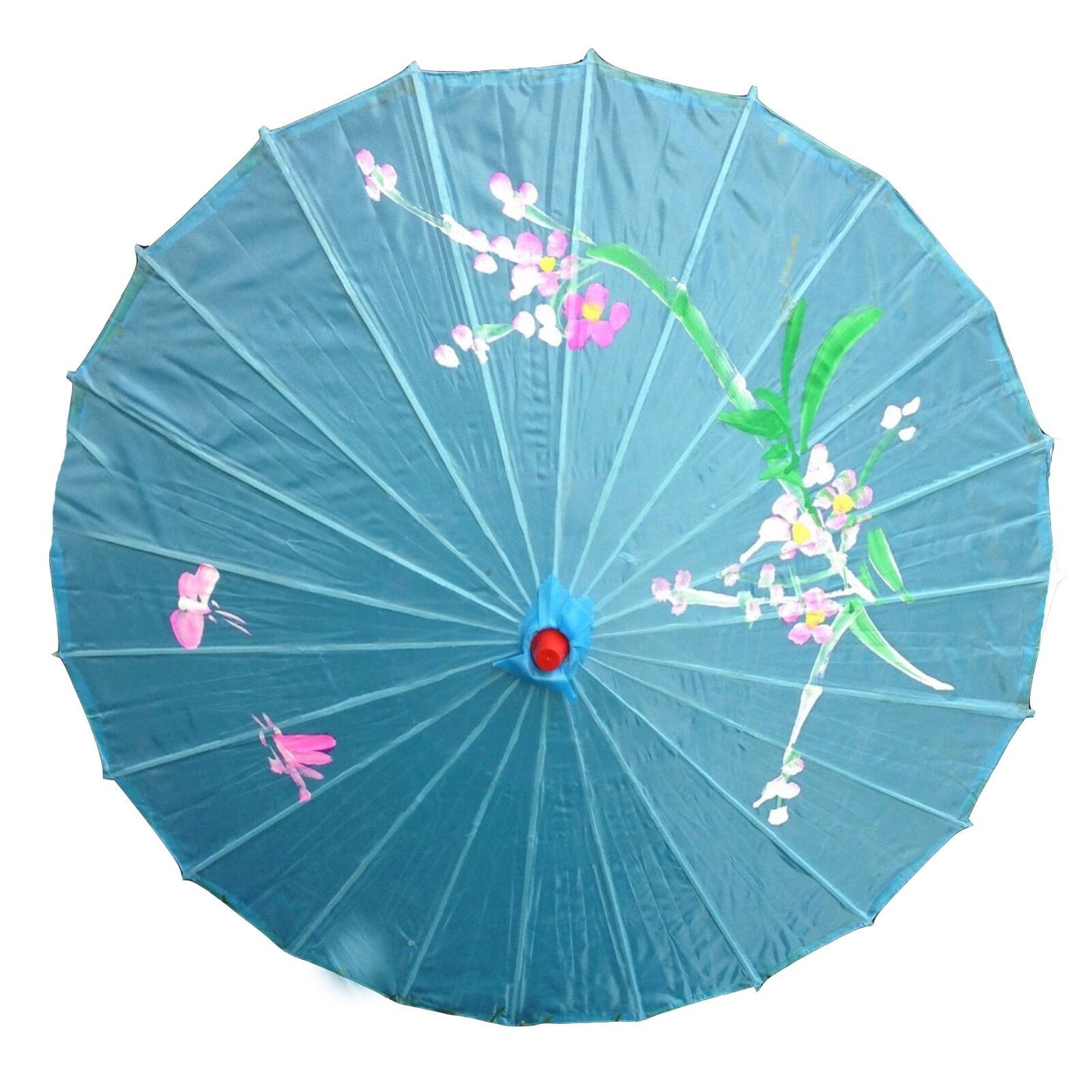 PARASOL UMBRELLA Chinese Japanese Bamboo Flower Pattern Fabric 80cm Diameter - Sky Blue