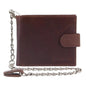 Pierre Cardin Zip Around Mens Leather Wallet with Chain in Chestnut