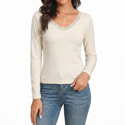 Womens Thermal Cotton Long Sleeve Spencer Tops Long Sleeve Underwear in Beige - 20-22