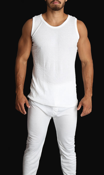 Mens THERMAL Merino Wool Blend Singlet Top Sleeveless Warm Underwear - Natural - Large