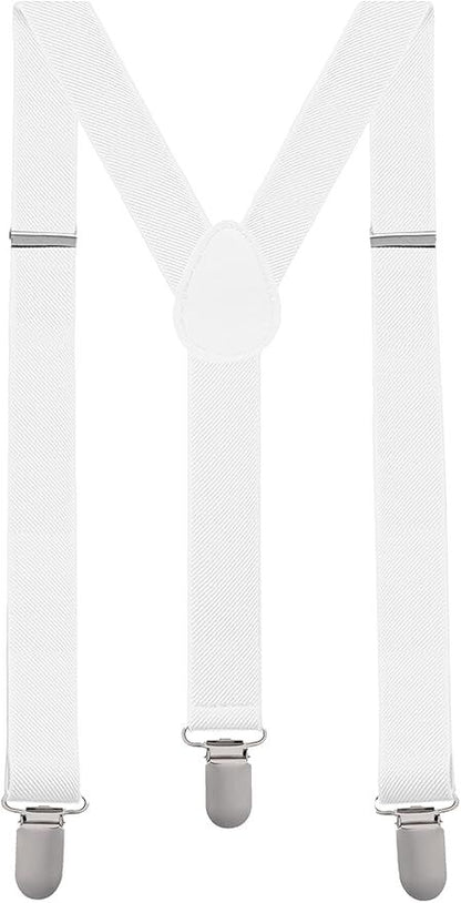 Mens Suspenders Braces Adjustable Strong Clip On Elastic Formal Wedding Slim - White