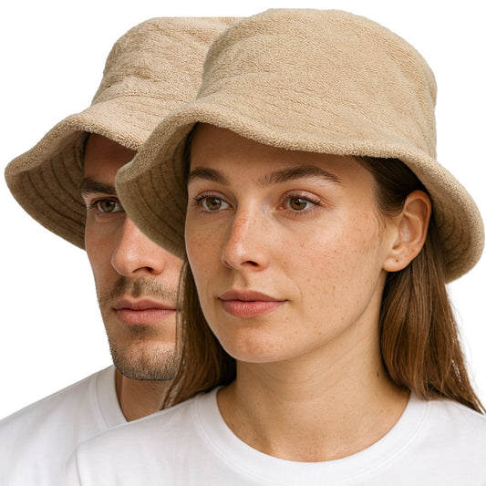 Stingy Brim Terry Towelling Bucket Hat Daggy Fishing Camping Lad Cap 100% COTTON - Beige - L/XL