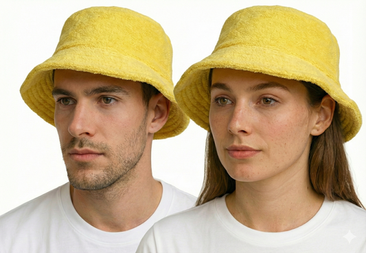 Stingy Brim Terry Towelling Bucket Hat Daggy Fishing Camping Lad Cap 100% COTTON - Yellow - S/M