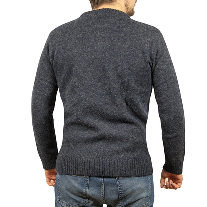 100% SHETLAND RAGG WOOL CREW Round Neck Knit JUMPER Pullover Mens Sweater Knitted - Navy - 4XL