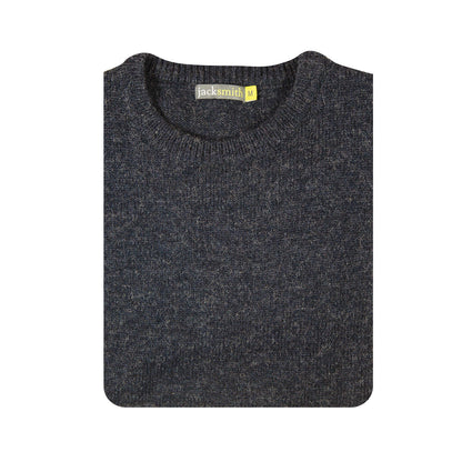100% SHETLAND RAGG WOOL CREW Round Neck Knit JUMPER Pullover Mens Sweater Knitted - Navy - 4XL