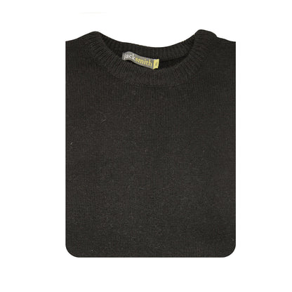100% SHETLAND RAGG WOOL CREW Round Neck Knit JUMPER Pullover Mens Sweater Knitted - Plain Black - S