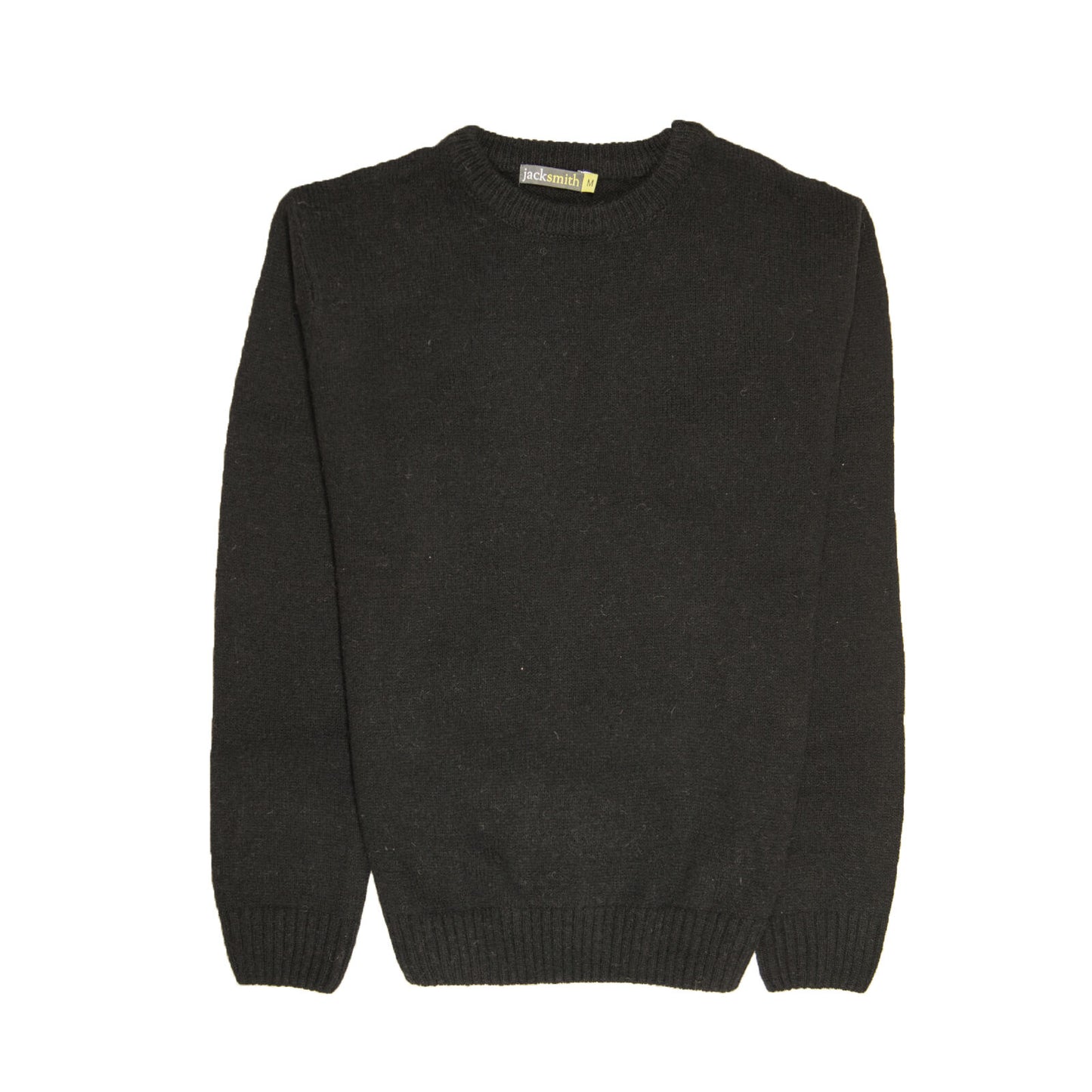 100% SHETLAND RAGG WOOL CREW Round Neck Knit JUMPER Pullover Mens Sweater Knitted - Plain Black - S