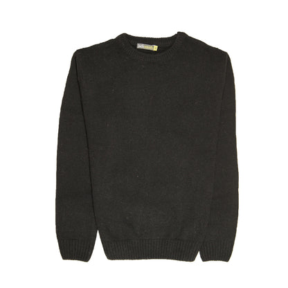 100% SHETLAND RAGG WOOL CREW Round Neck Knit JUMPER Pullover Mens Sweater Knitted - Plain Black - S