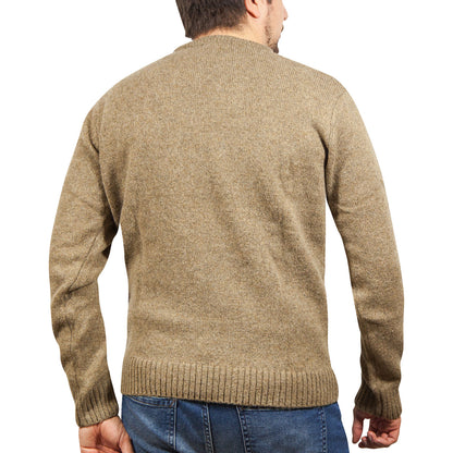 100% SHETLAND RAGG WOOL CREW Round Neck Knit JUMPER Pullover Mens Sweater Knitted - Nutmeg - M