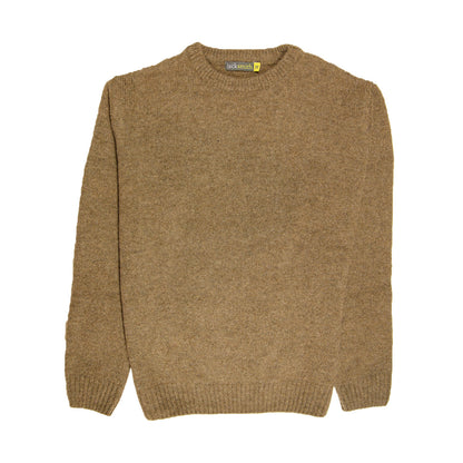 100% SHETLAND RAGG WOOL CREW Round Neck Knit JUMPER Pullover Mens Sweater Knitted - Nutmeg - M