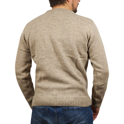 100% SHETLAND RAGG WOOL CREW Round Neck Knit JUMPER Pullover Mens Sweater Knitted - Beige - XXL