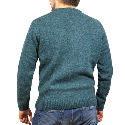 100% SHETLAND RAGG WOOL CREW Round Neck Knit JUMPER Pullover Mens Sweater Knitted - Sherwood - 5XL