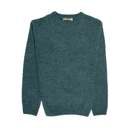 100% SHETLAND RAGG WOOL CREW Round Neck Knit JUMPER Pullover Mens Sweater Knitted - Sherwood - 5XL