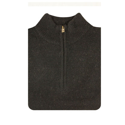 100% SHETLAND RAGG WOOL Half Zip Up Knit JUMPER Pullover Mens Sweater Knitted - Plain Black - 4XL