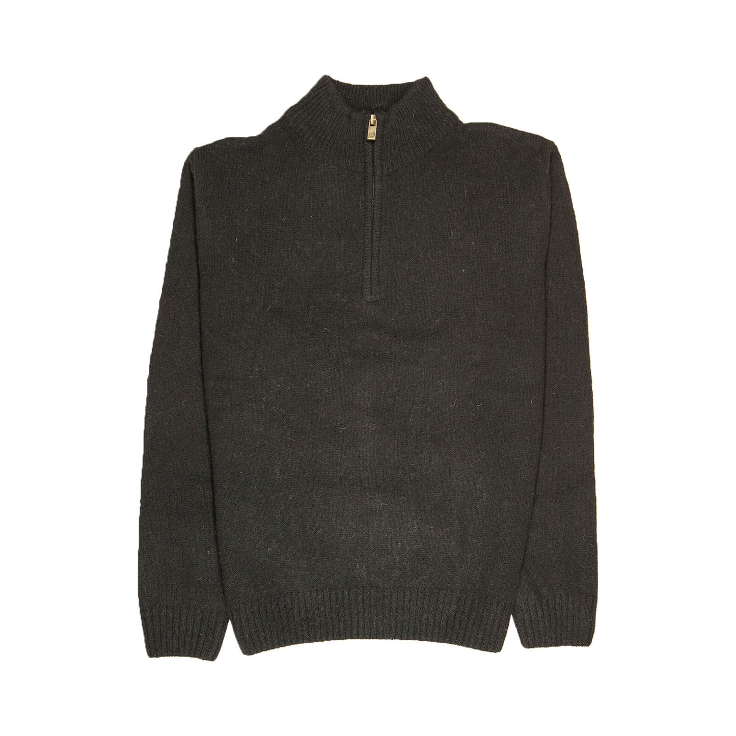 100% SHETLAND RAGG WOOL Half Zip Up Knit JUMPER Pullover Mens Sweater Knitted - Plain Black - 5XL