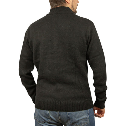 100% SHETLAND RAGG WOOL Half Zip Up Knit JUMPER Pullover Mens Sweater Knitted - Plain Black - 5XL