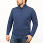 100% SHETLAND RAGG WOOL Half Zip Up Knit JUMPER Pullover Mens Sweater Knitted in Sky  - L